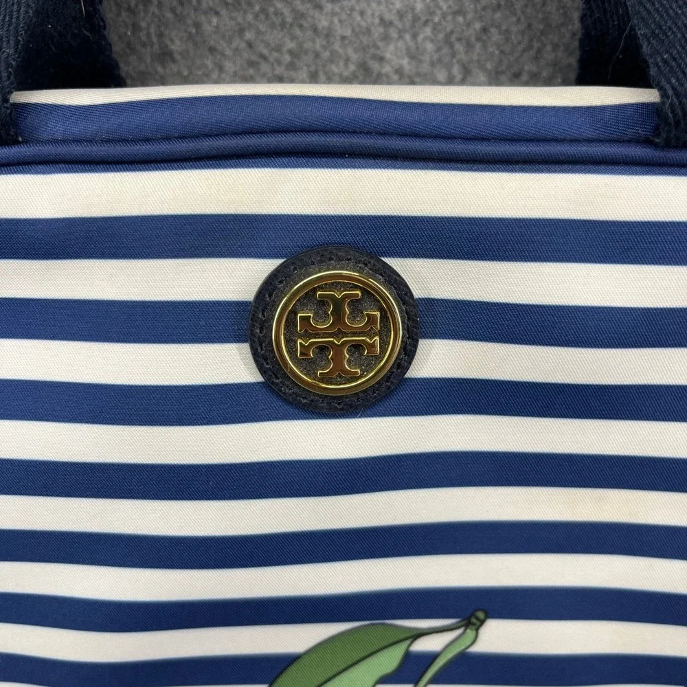 Tory Burch Cosmetic‎ Bag Travel Toiletry Organizer Blue White Stripe Fruit Print